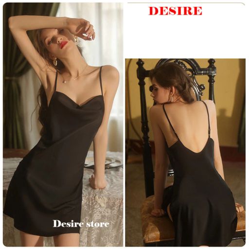 Set Váy ngủ và áo choàng lụa cao cấp cổ đồ gợi cảm kèm áo choàng Desire VN-1910 Váy đen M - Available variant
