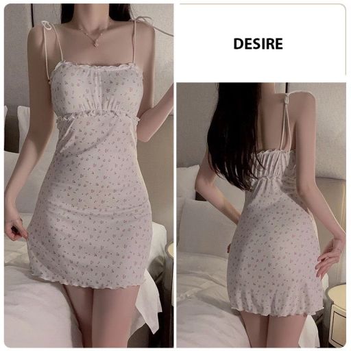 Váy ngủ mặc nhà thun hoa nhí cột dây vai có đệm mút ngực hàng loại 1 chính hãng GUIRUO DESIRE VN-4248 M - Available variant