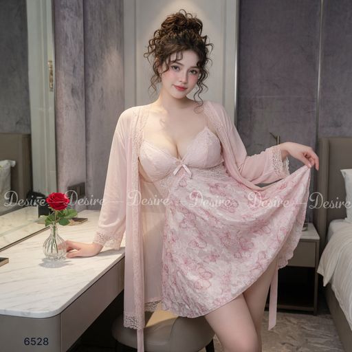Desire Store, Váy Ngủ Hai Dây Phối Ren Có Mút Ngực Họa Tiết Bươm Bướm Hồng Ngọt Ngào DESIRE-6528 (Pink Butterfly Print Lace Trim Babydoll Nightgown - Desire 6528) - 300.000 ₫