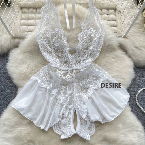 Váy ngủ ren liền thân Bodysuit quần chip xẻ đáy phong cách gợi cảm sexy Desire VN-8411 Trắng - Available variant