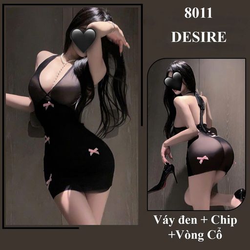 Váy ngủ cổ yếm phối ren - Đầm body sexy gợi cảm DESIRE 8011 Đen - Available variant