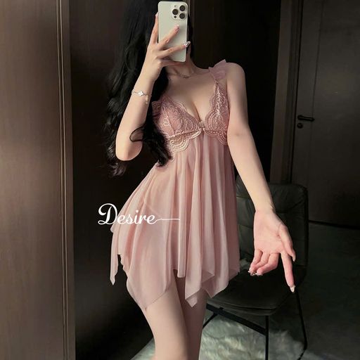 Váy Ngủ Ren Cài Trước Xuyên Thấu Sexy Kèm Quần Chip DESIRE VN-1052-1 Hồng - Available variant