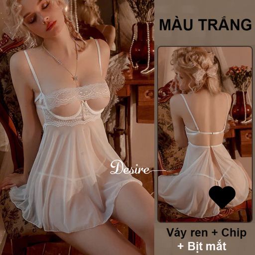 Váy ngủ ren có gọng chất mềm mịn sexy gợi cảm DESIRE VN-8564 Trắng+ BM-04 - Available variant