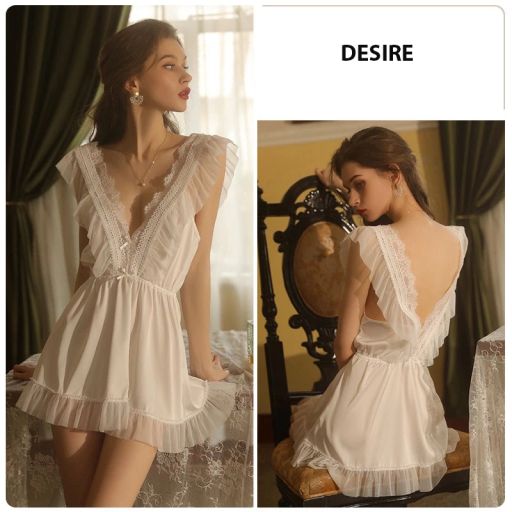 Váy đầm ngủ lụa cổ V cánh tiên gợi cảm sexy hàng loại 1 DESIRE VN-1480 Trắng - Available variant