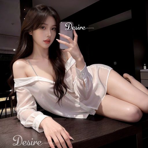 Áo sơ mi ngủ vải voan trễ vai kèm quần chip gợi cảm sexy Desire VN-8476 Trắng M (40-53kg) - Available variant