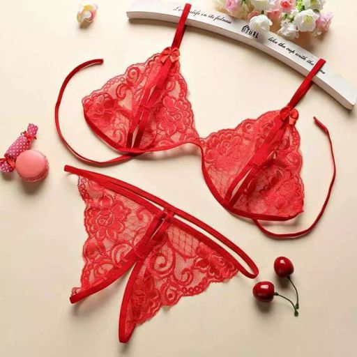 Bộ đồ lót ren xẻ đáy và áo choàng voan set lót ren gợi cảm sexy VN-023 Nội y đỏ - Available variant