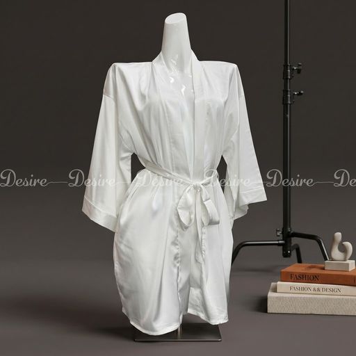 Áo choàng ngủ lụa tay ống rộng cao cấp Áo choàng cô dâu gợi cảm Bride hàng loại 1 VN-84301 Trắng - Available variant