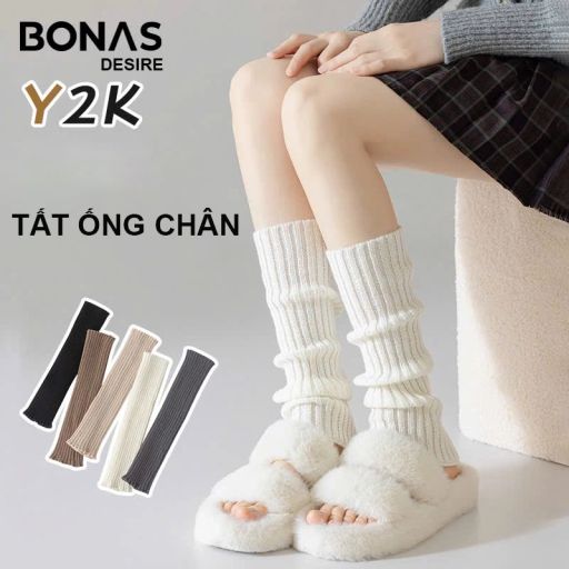 Desire Store, Tất ống chân len chính hãng BONAS chất dệt kim dày dặn giữ ấm chân mùa đông phong cách y2k Lolita Nhật Bản MW-1896 - 90.000 ₫