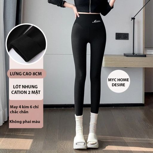 Quần dài legging M ENAIC lưng cao giữ nhiệt lót nhung Cation hai mặt mùa đông ấm áp định hình dáng QGN-004 Đen M 40-51KG - Available variant