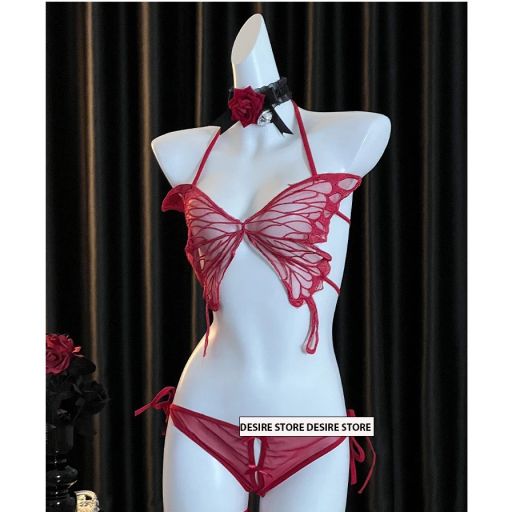Bồ lót ren lưới gồm Áo và quần cột dây xẻ đáy gợi cảm sexy chính hãng Gui Ruo loại 1 VN-2112 Đỏ - Available variant