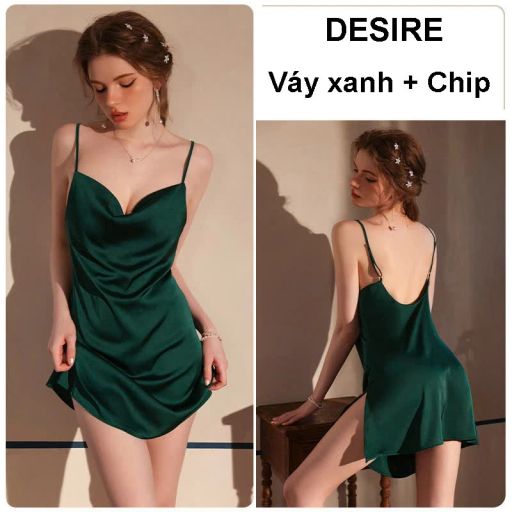 Set Váy ngủ và áo choàng lụa cao cấp cổ đồ gợi cảm kèm áo choàng Desire VN-1910 Váy xanh M - Available variant