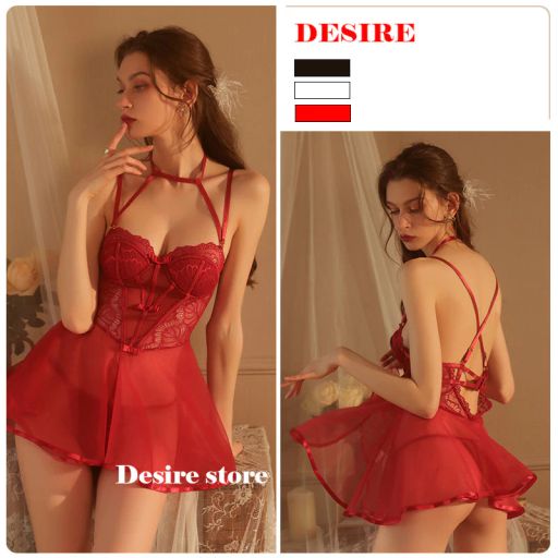 Váy ngủ ren xuyên thấu 2 dây chéo lưng tôn dáng sexy Desire VN-1733 Đỏ M - Available variant