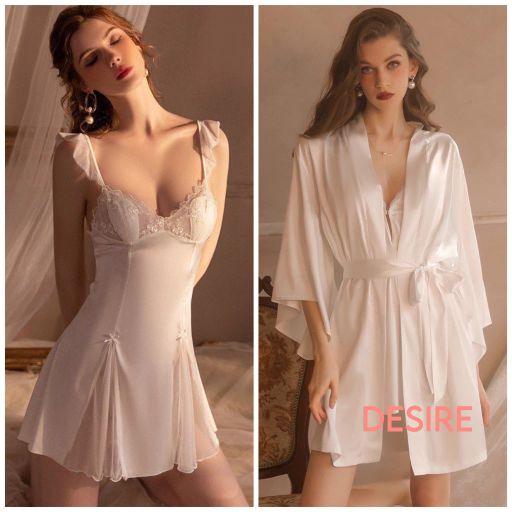 Váy ngủ nữ lụa hai dây cánh tiên phong cách sexy gợi cảm chất mềm mịn DESIRE VN-214 Váy + choàng trắng L - Available variant