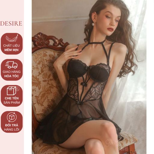 Desire Store, Váy ngủ ren xuyên thấu 2 dây chéo lưng tôn dáng sexy Desire VN-1733 - 250.000 ₫