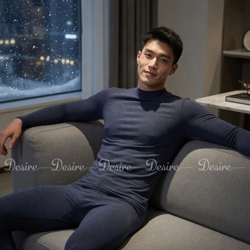Đồ bộ giữ nhiệt nam lót Len Cashmere cổ cao ấm áp mùa đông cao cấp siêu nhẹ dành cho nam giới DGN-03 Xanh Navy cổ cao L - Available variant