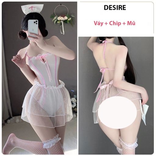 Bộ đồ ngủ Cosplay y tá đầy đủ phụ kiện sexy gợi cảm DESIRE VN-4228 Set không tất L - Available variant