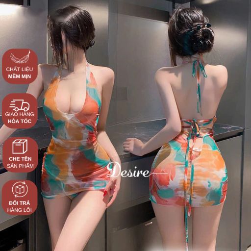 Desire Store, Váy ngủ lưới cột dây yếm hở lưng sexy phong cách bãi biển kèm quần chip DESIRE VN-6308 - 190.000 ₫