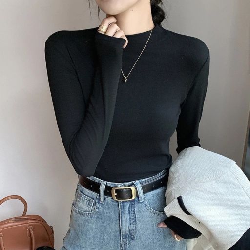 Áo thun dài tay cổ lọ cổ cao lửng chất thun len mềm mại ấm áp mùa thu đông H535 Đen L - Available variant