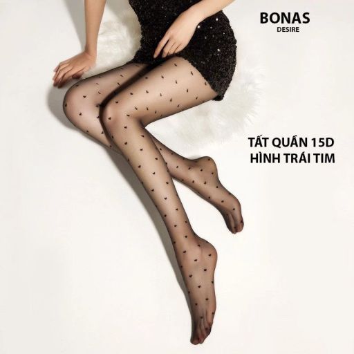 Tất quần màu đen 15D chấm tròn trái tim  BONAS CHÍNH HÃNG thon gọn chân chống tĩnh điện T-006 15D TRÁI TIM - Available variant