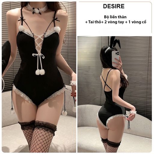 Bộ đồ ngủ Cosplay CÔ NÀNG THỎ QUYẾN RŨ sexy gợi cảm DESIRE VN-2340-1 Set đen ko tất - Available variant