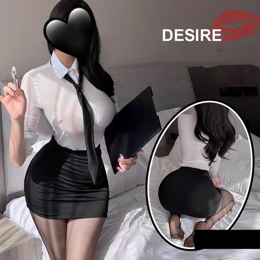 Desire Store, Set Cosplay Cô Thư Ký Gợi Cảm- Sơ Mi Trắng Xuyên Thấu Phối Chân Váy Ngắn Body Kèm Cà Vạt DESIRE VN-416 - 300.000 ₫