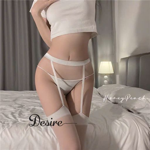Tất lưới đùi nữ viền đỏ đen kèm đai phong cách gợi cảm sexy cosplay phòng the DESIRE W25 Tất Trắng viền trắng - Available variant