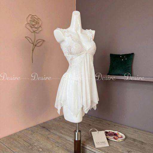 Váy Ngủ Ren Cài Trước Xuyên Thấu Có Mút Đệm Ngực Sexy Kèm Quần Chip DESIRE VN-1052-1 Trắng - Available variant