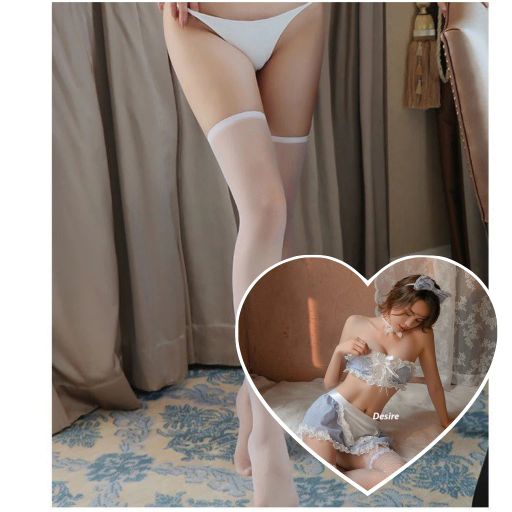 Bộ đồ ngủ hoá trang Cosplay hầu gái ba mảnh caro xanh cup ngực áo quây DESIRE VN-8114 Set + Tất 05 - Available variant
