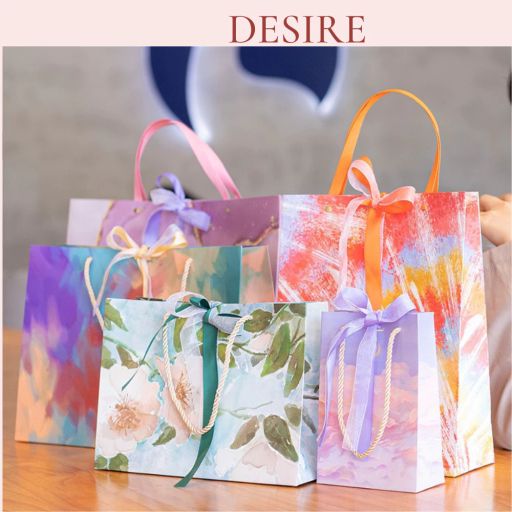 Desire Store, Túi giấy đựng quà sang trọng hoạ tiết tranh sơn dầu hình chữ nhật hộp quà thắt nơ lụa túi quà TQ-02 - 20.000 ₫