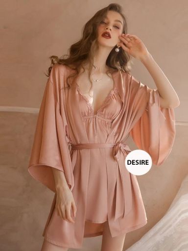 Desire Store, Set Váy ngủ hai dây có mút đệm ngực và áo choàng lụa cao cấp DESIRE VN-1690 - 250.000 ₫