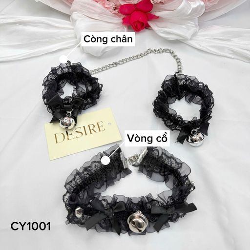 Set Phụ Kiện Cosplay Vòng Cổ Và Còng Chân Ren Đen Gợi Cảm DESIRE CY1001 Combo CY1001 Đen (Vòng Cổ VC-002 + Còng Chân ZY1001) - Available variant