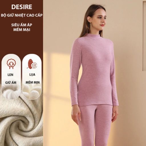 Bộ Giữ Nhiệt Nữ Cổ Cao Dày Ấm Áp Vải Nhung Lót Len Cashmere AGN-003 Màu Hồng cổ cao 3XL - Available variant