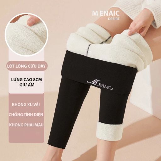 Quần legging M ENAIC lưng cao lót lông cừu nhung mịn giữ nhiệt mùa đông ấm áp định hình dáng QGN-9105014 ĐEN M 40-51KG - Available variant