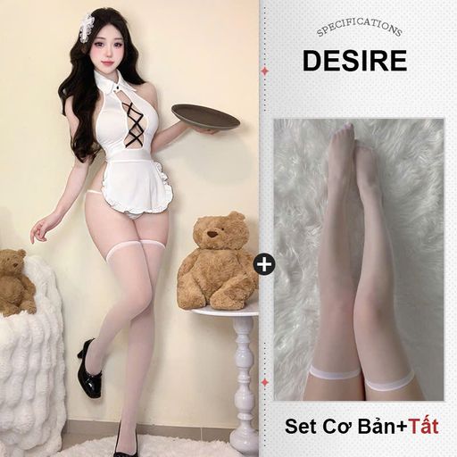 Váy ngủ Cosplay cô hầu gái phong cách nhẹ nhàng nữ tính quyến rũ DESIRE VN-2151-1 Set Cơ Bản+T-005 Trắng F(40-60kg) - Available variant