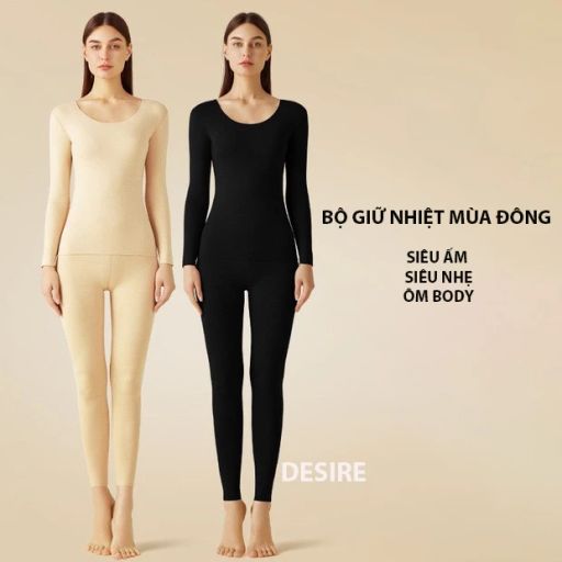 Desire Store, Đồ bộ giữ nhiệt nữ giới mùa đông siêu nhẹ ấm áp vải Nhung lót Len Cashmere không đường viền AGN-002 - 270.000 ₫