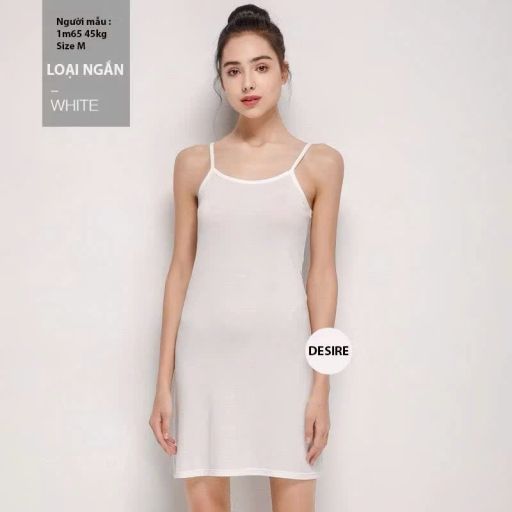 Đầm hai dây - Váy hai dây mặc lót thun modal (Gỗ sồi) dáng suông cổ thuyền Desire VNN-0044N Trắng ngắn 85cm M - Available variant