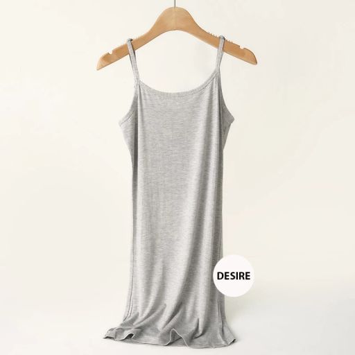 Váy hai dây Váy mặc lót chất thun modal (Gỗ sồi) dáng ôm body cổ ngang có TĂNG ĐƠ điều chỉnh DESIRE VN-062 Xám ngắn 80cm L - Available variant