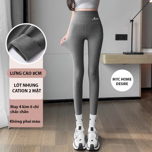 Quần dài legging M ENAIC lưng cao giữ nhiệt lót nhung Cation hai mặt mùa đông ấm áp định hình dáng QGN-004 Xám đậm M 40-51KG - Available variant