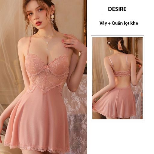 Váy ngủ ren kèm mút ngực cut out lưng gợi cảm DESIRE VN-8581 Váy hồng - Available variant