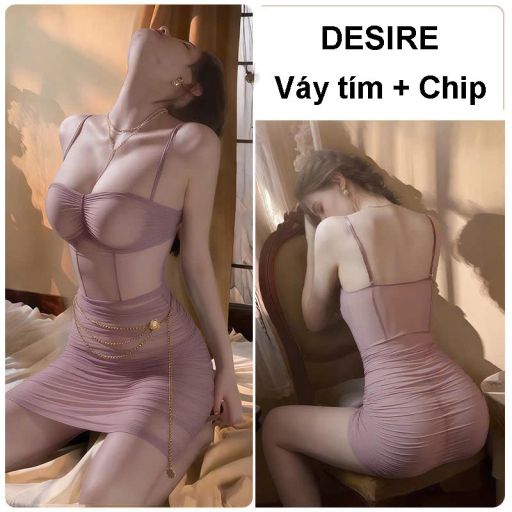 Váy Ngủ Sexy Quyến Rũ Ôm Body Xuyên Thấu Voan Mỏng Hai Dây Cao Cấp DESIRE 376 Tím + Chip - Available variant