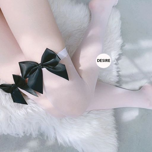 Tất lưới nữ ren nơ dài trên gối phong cách gợi cảm sexy cosplay phòng the DESIRE W-12 Trắng nơ đen W-12 - Available variant