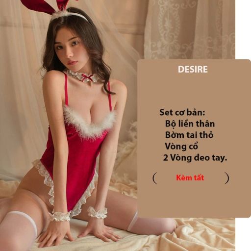 Bộ đồ ngủ liền thân xẻ đáy cosplay hoá trang cô nàng thỏ  loại 1 DESIRE VN-8478 Set Đỏ + Tất T-05 - Available variant