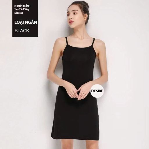 Đầm hai dây - Váy hai dây mặc lót thun modal (Gỗ sồi) dáng suông cổ thuyền Desire VNN-0044N Đen ngắn 85cm M - Available variant