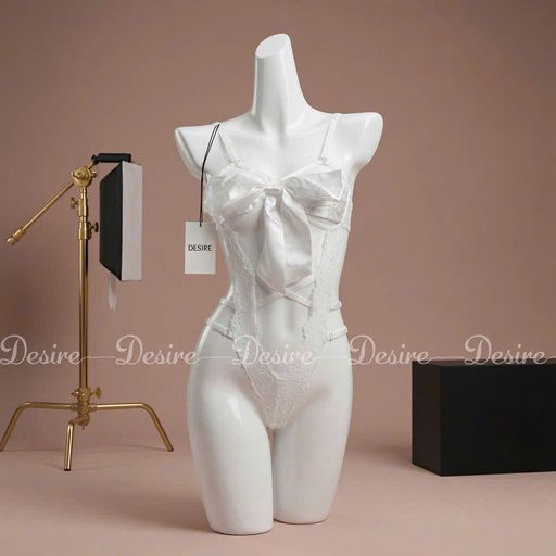 Bộ đồ ngủ ren liền thân bodysuit chất liệu ren mềm phối dải lụa thắt nơ gợi cảm VN-8490 Trắng - Available variant
