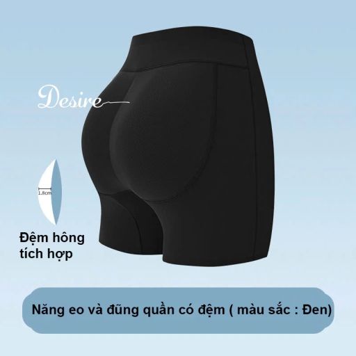 Quần đùi độn mông hách dáng dày 1.8cm chất su lụa lạnh không đường may DESIRE QL-3089 Đen S(35-45kg) - Available variant