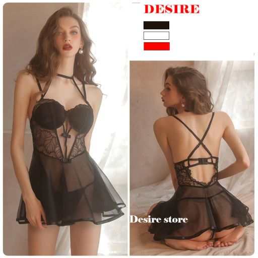 Váy ngủ ren xuyên thấu 2 dây chéo lưng tôn dáng sexy Desire VN-1733 Đen M - Available variant