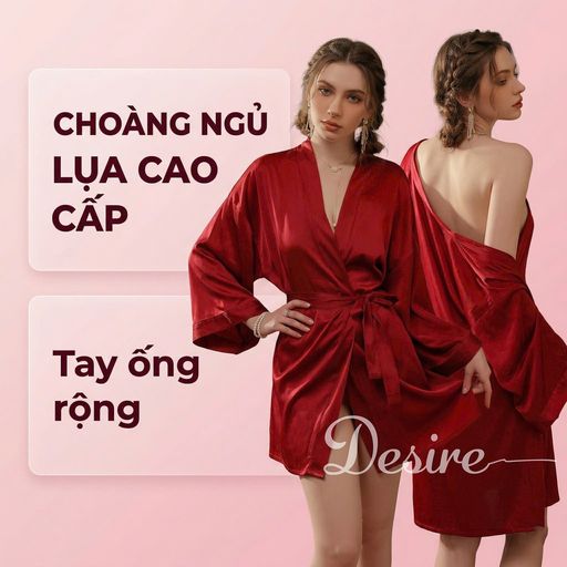 Áo choàng ngủ lụa tay ống rộng cao cấp Áo choàng cô dâu gợi cảm Bride hàng loại 1 VN-84301 Đỏ - Available variant