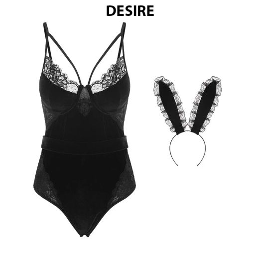 Bộ đồ ngủ Cosplay CÔ NÀNG THỎ ĐEN HUYỀN BÍ đầm ngủ nhung sexy gợi cảm DESIRE VN-604 Set cơ bản - Available variant