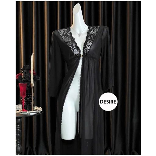 Áo choàng ren dáng dài cài ngực trước gợi cảm sang trọng DESIRE VN-84491 Áo choàng Đen M - Available variant