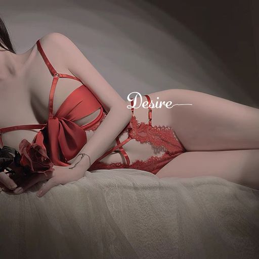 Bộ đồ ngủ ren liền thân bodysuit chất liệu ren mềm phối dải lụa thắt nơ gợi cảm VN-8490 Đỏ - Available variant